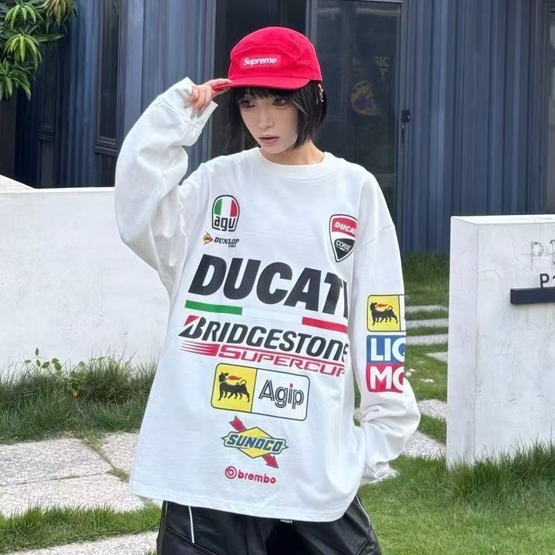 Men'S Accessories Instagram - Ducati Baumwoll-Motorrad-T-Shirt, langärmlig, amerikanischer Print, Streetwear-Oberteil