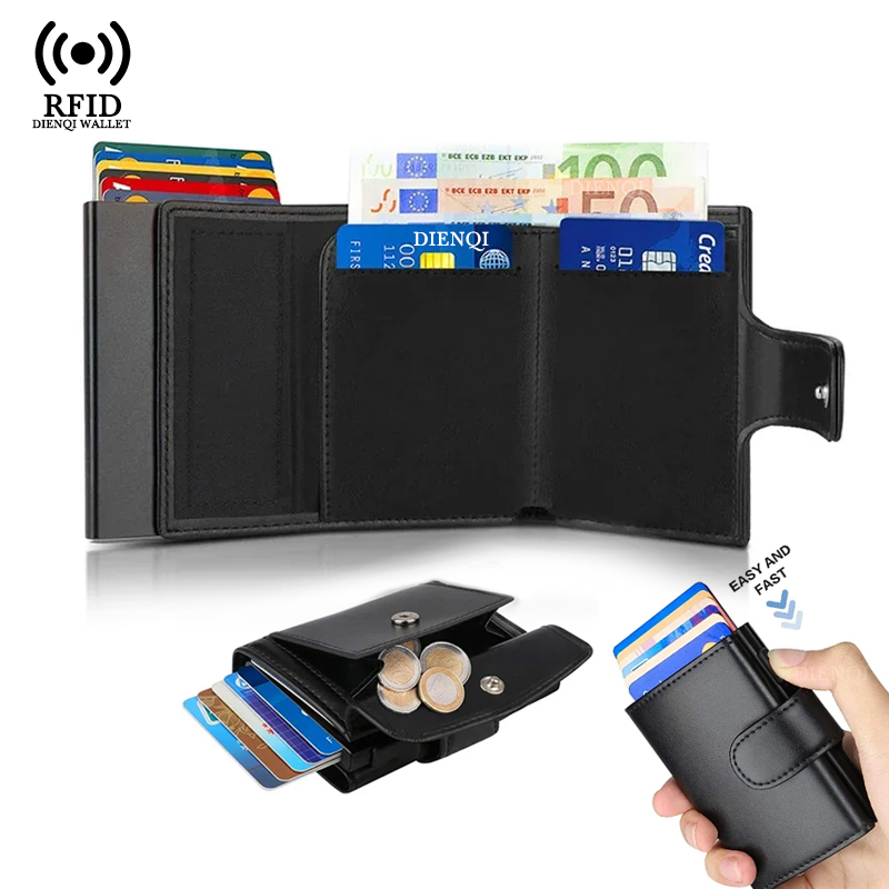 Coin Holder Men - Visitenkartenetui aus Metall, RFID-Kreditkartenetui, schwarze dreifach