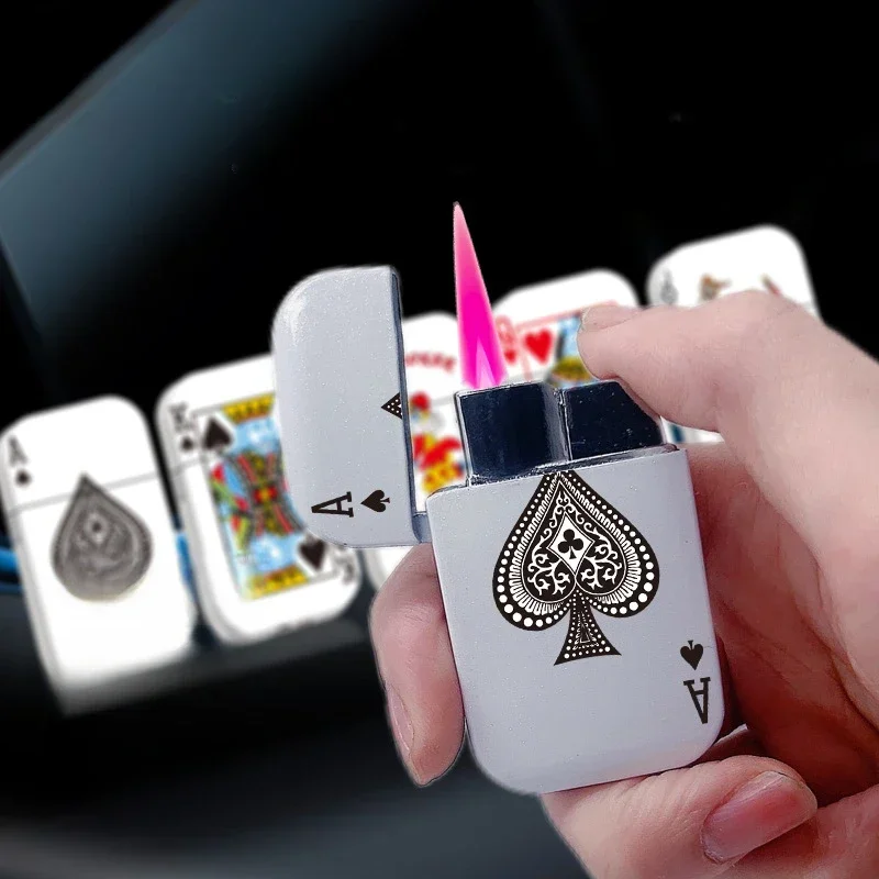 Men Accessories Pk - Mini Poker-Style Gasfeuerzeug Metall Rosa Flamme