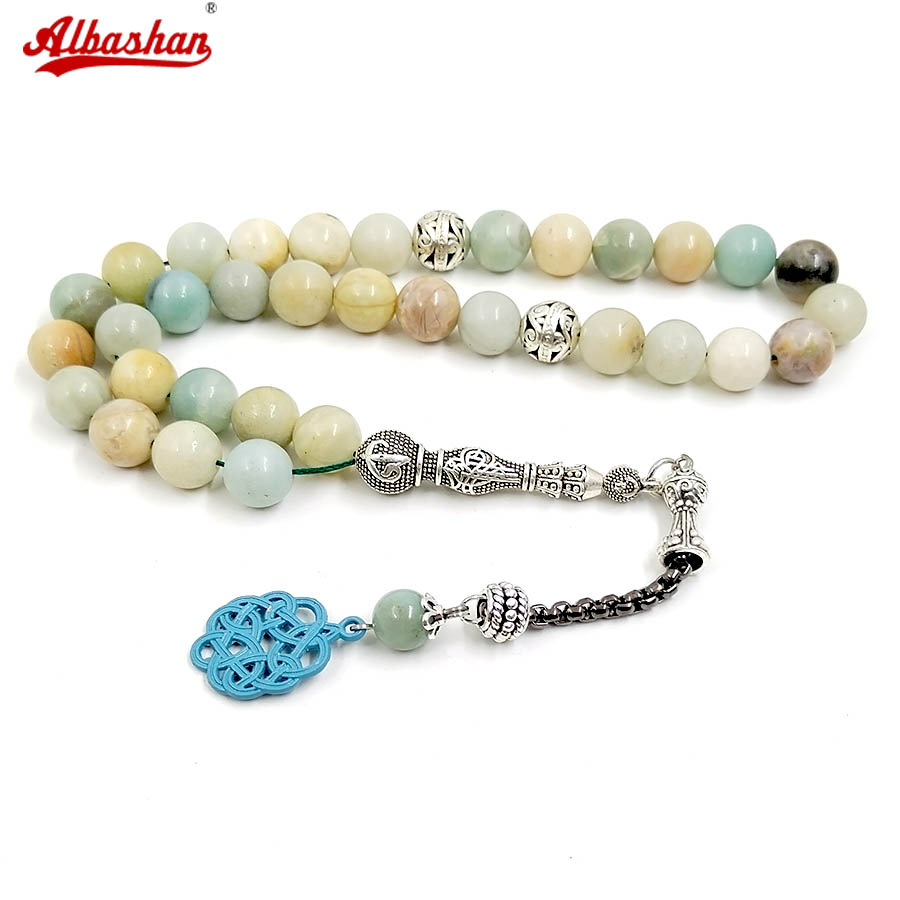 Men Accessories Amazon - Natürlicher Amazonit-Stein, Tasbih, muslimischer Rosenkranz, 33/45/51/66/99/100
