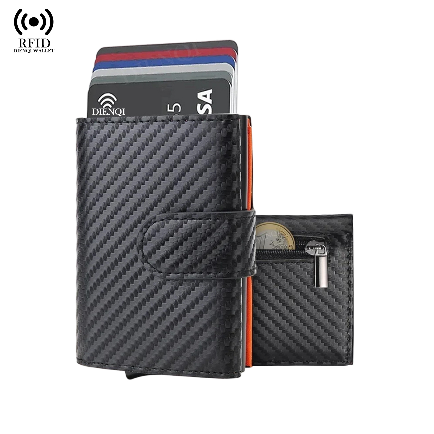 Coin Holder Men - Visitenkartenetui aus Mikrofaser-Leder, Rfid-Carbon-Kartenetui, Pop-Up-Geldbörse aus