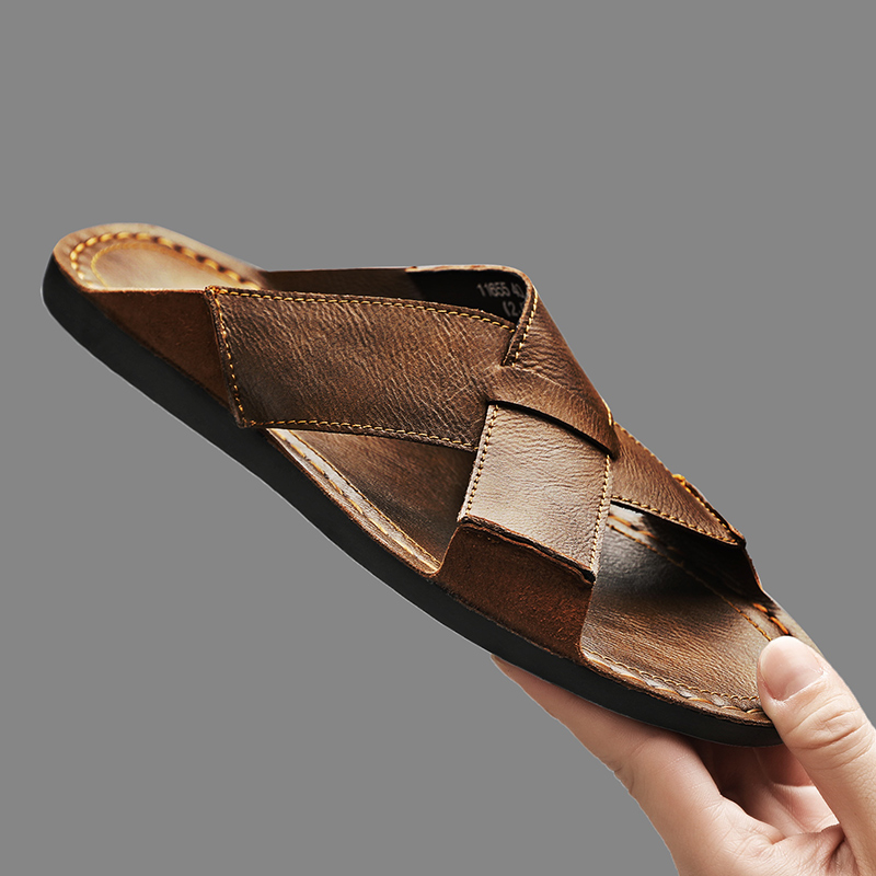 Men'S Accessories Leather - Fashion Echtes Leder Männer Hausschuhe Sommer
