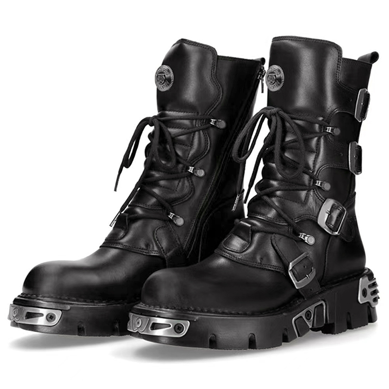 Men'S Accessories Leather - Männer Luxusmode Punk Gothic hohe Motorradstiefel