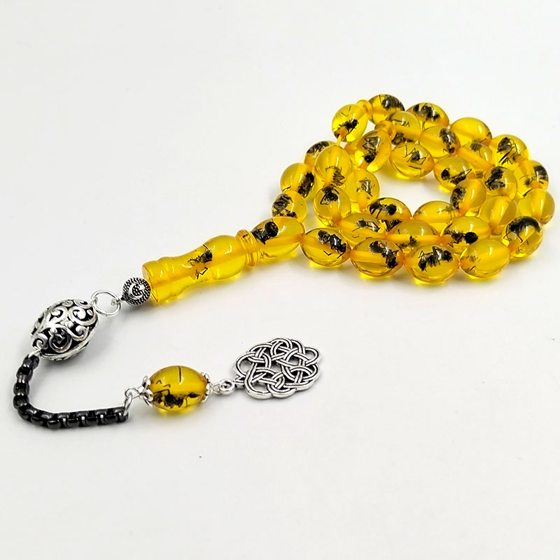 Men Accessories Hk - Tasbih Männer gelbes Harz echtes Insekt
