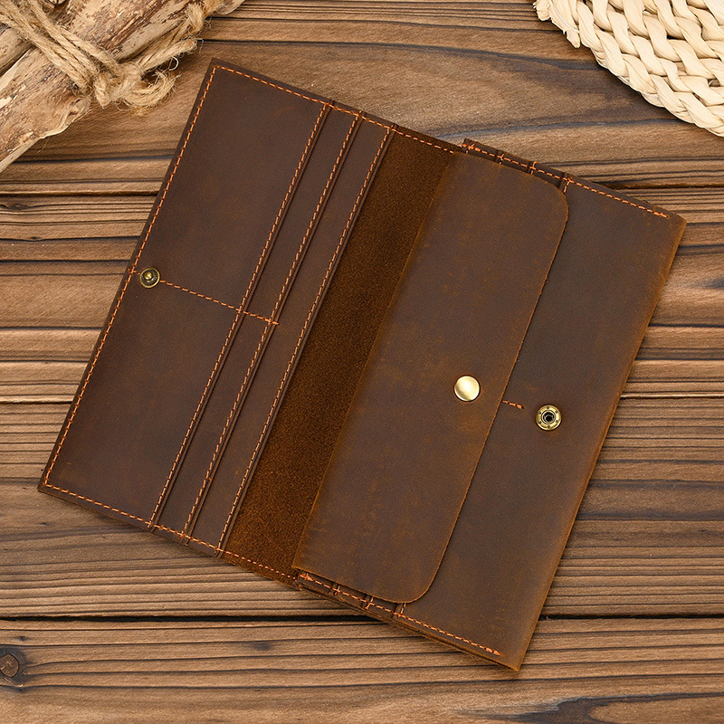 Coin Holder Men - Herren-Geldbörse aus Crazy-Horse-Leder, lange Brieftasche mit